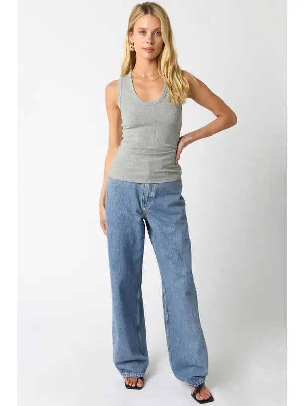 Kasey Ribbed Scoop Neck Tank Top/H. Grey