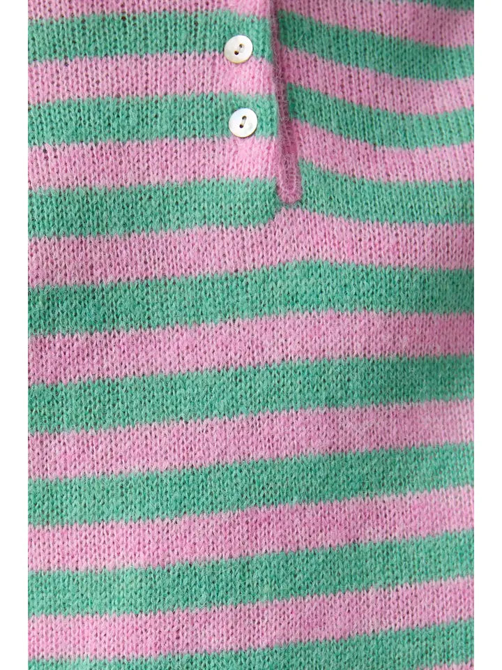 Alexis Long Sleeve Rolled Hem Half Button Down Stripe Knit