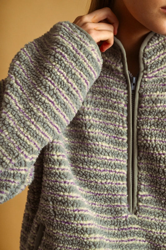 Sara Multi Stripe Sherpa Half Zip Pullover