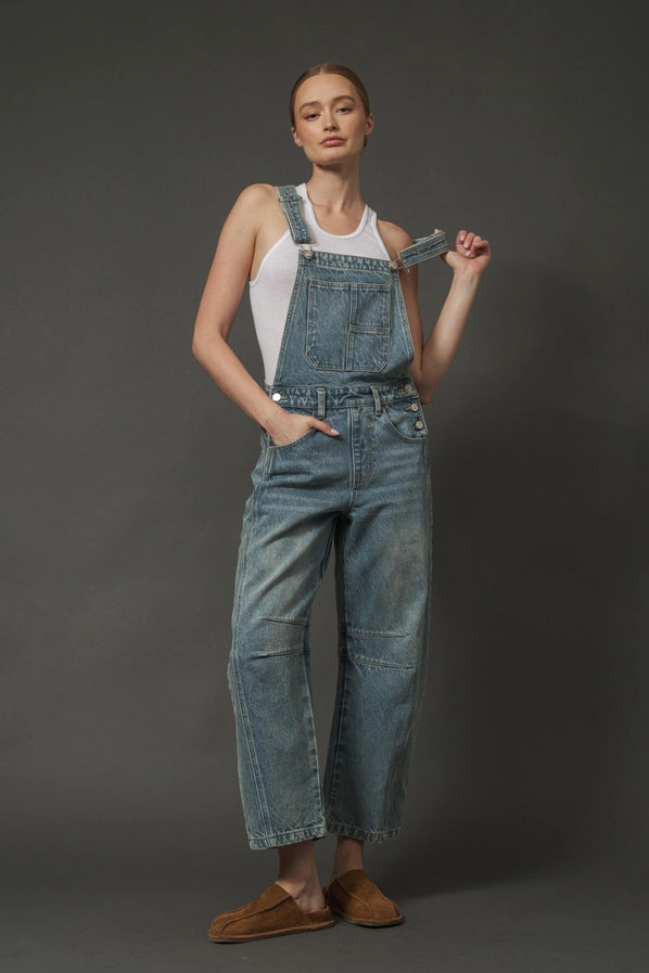 Barrel Leg Denim Overalls