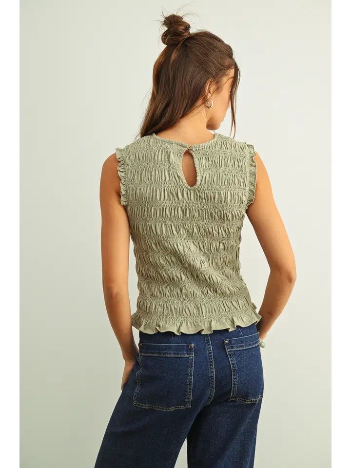 Bree Sleeveless Smocking Tank Top/Sage