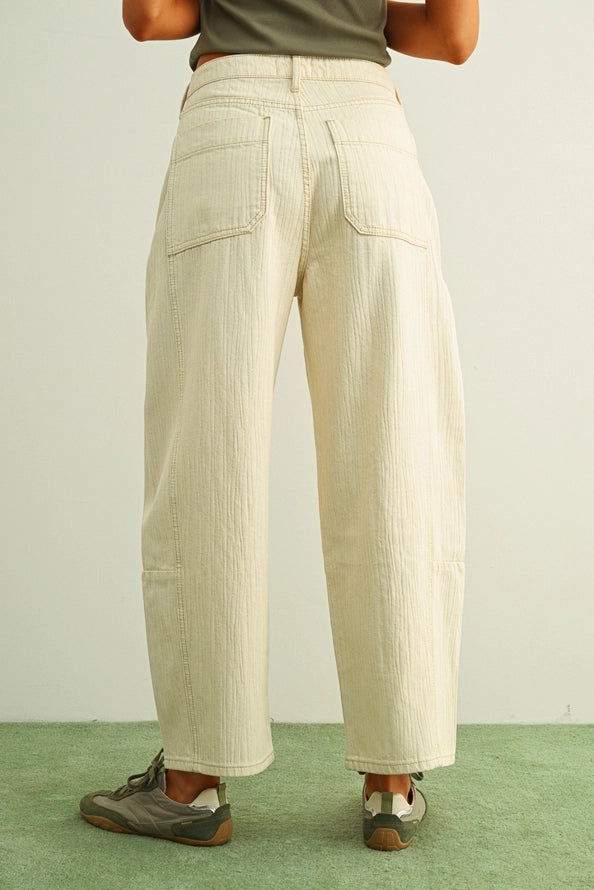 Heidi Textured Beige Barrel Pants