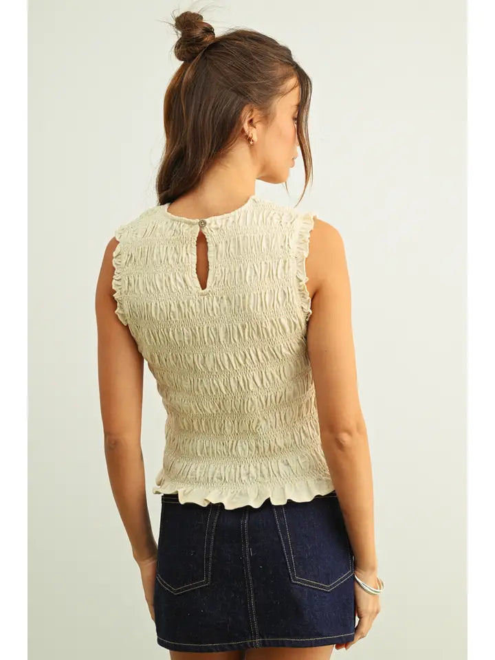 Bree Sleeveless Smocking Tank Top/Cream