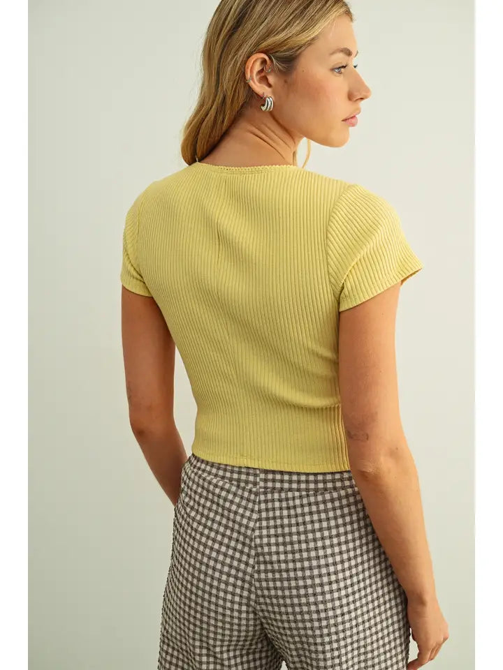 Blair Short Sleeve Button Front Top/Yellow