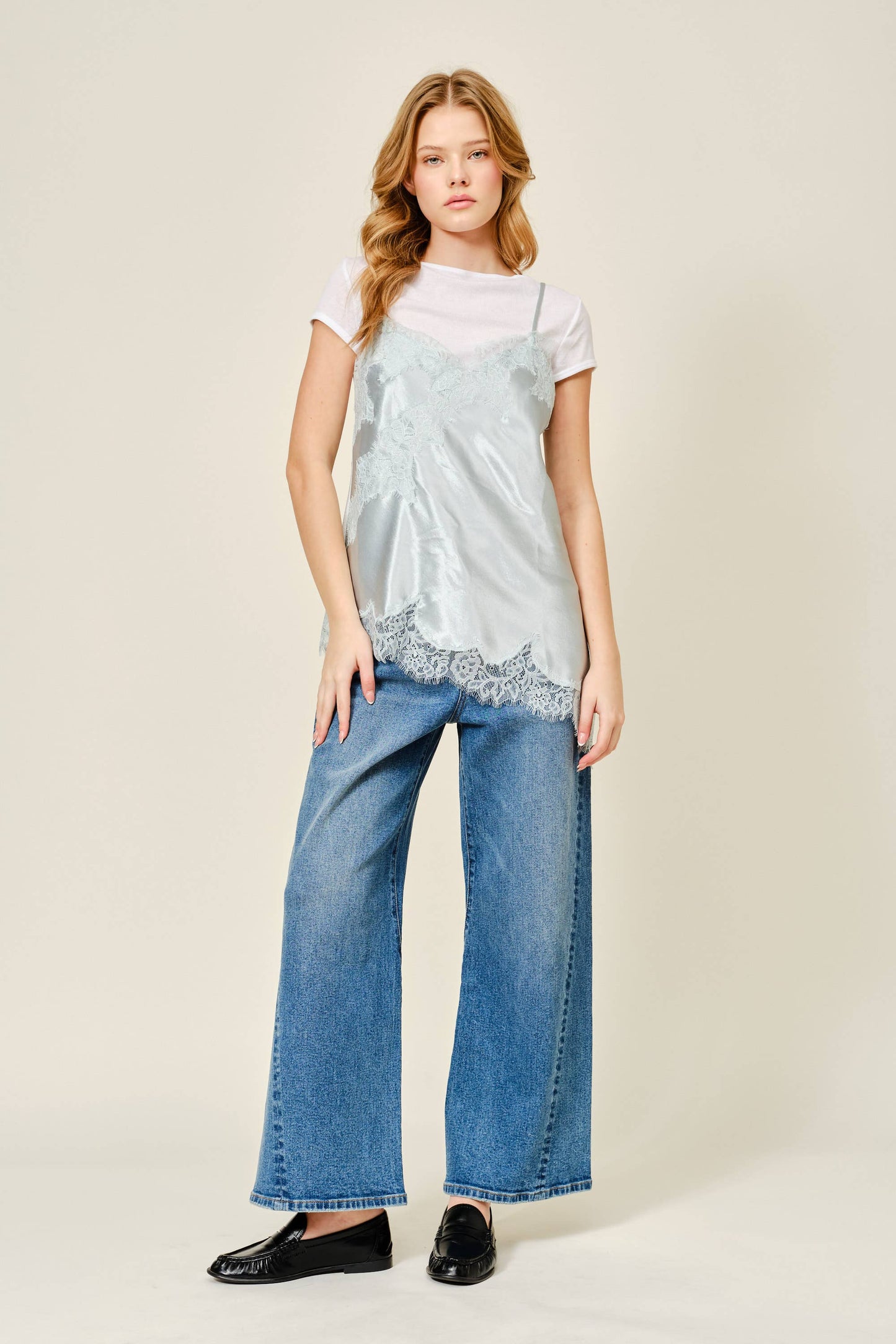 Evelyn Asymmetrical Lace Detail Cami Top