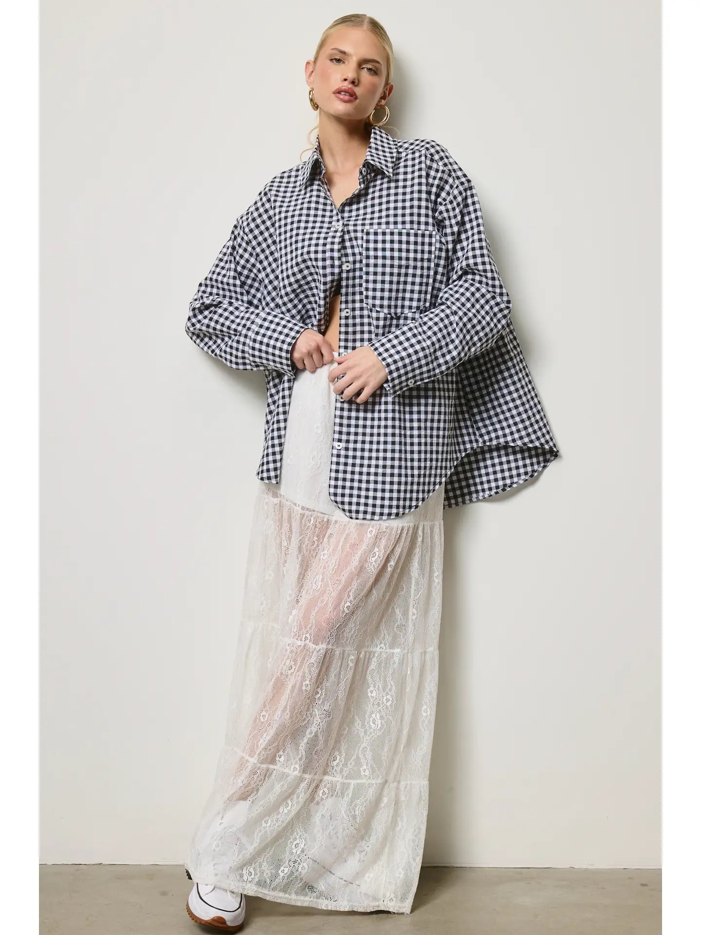Oversized Gingham Button Down Top