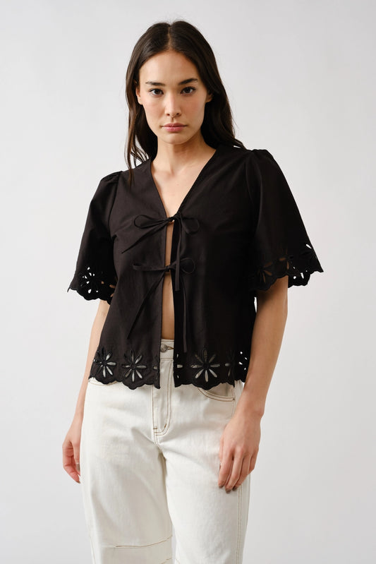 Lydia Flower Cut Out Front Tie Shirt