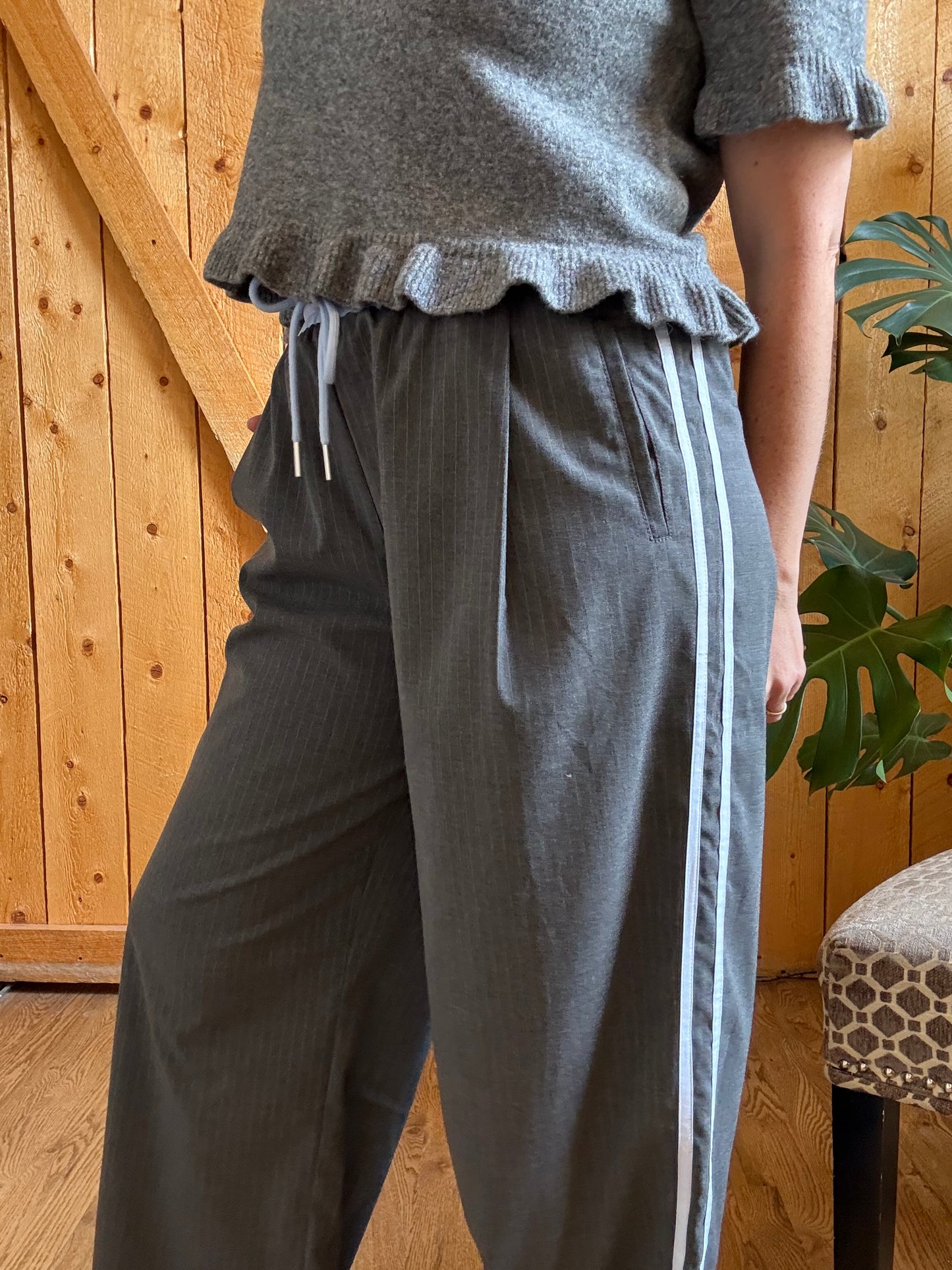 Alexa Contrast Waist Drawstring Side Stripe Wide Leg Pants