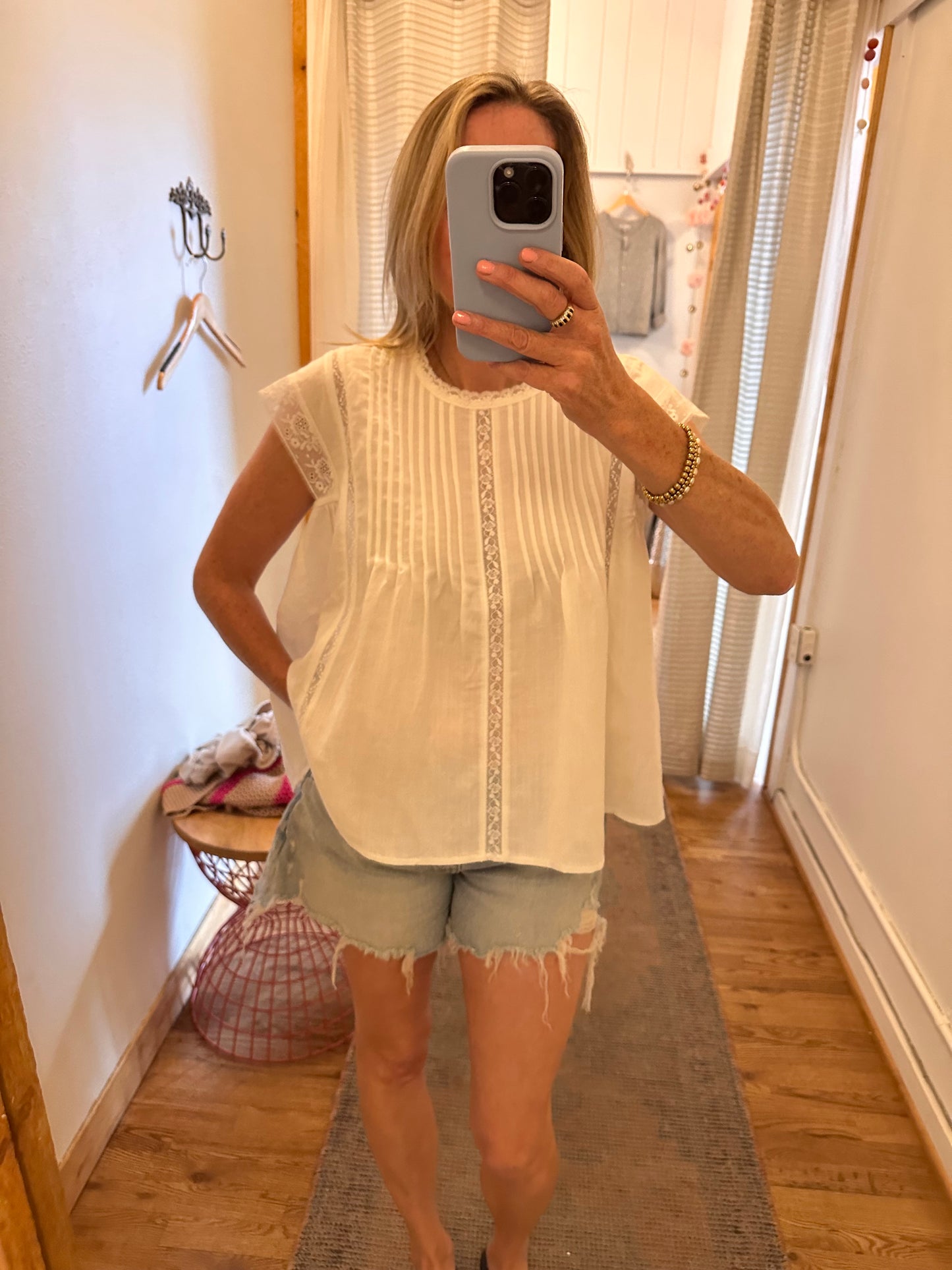 Sophia Linen Blend Lace Trim Top