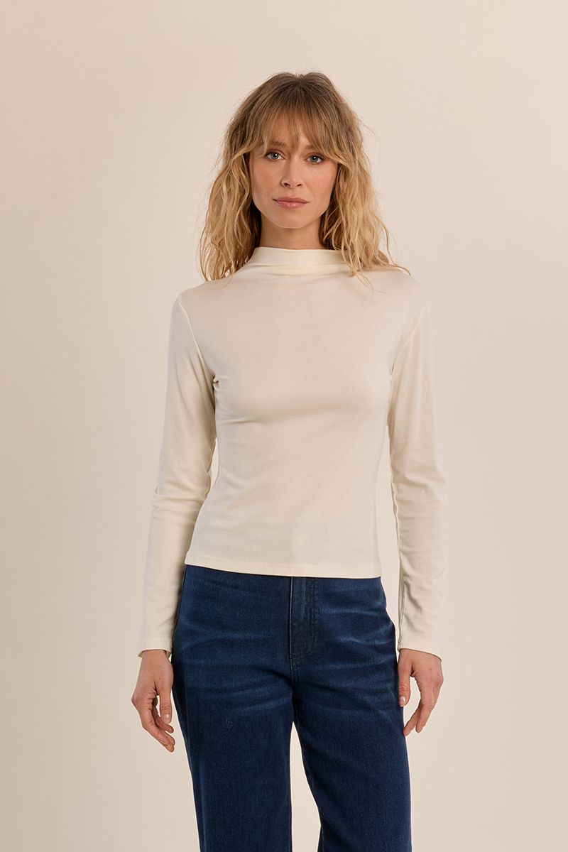 Abbey Mock Neck Long Sleeve Top/Off White