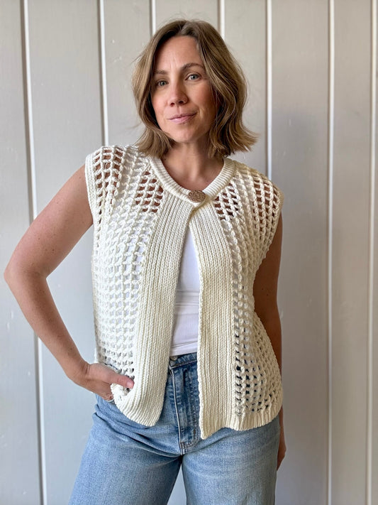 Wren Open Knit Crochet Vest/Ivory