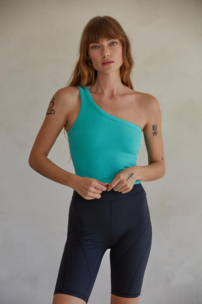One Shoulder Ribbed Tank Top