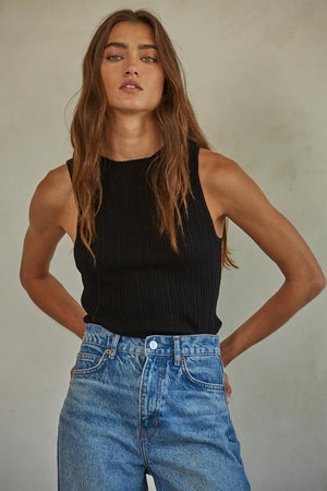 Ribbed Boat Neck Sleeveless Top