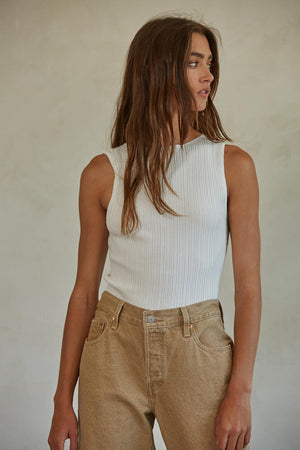 Ribbed Boat Neck Sleeveless Top