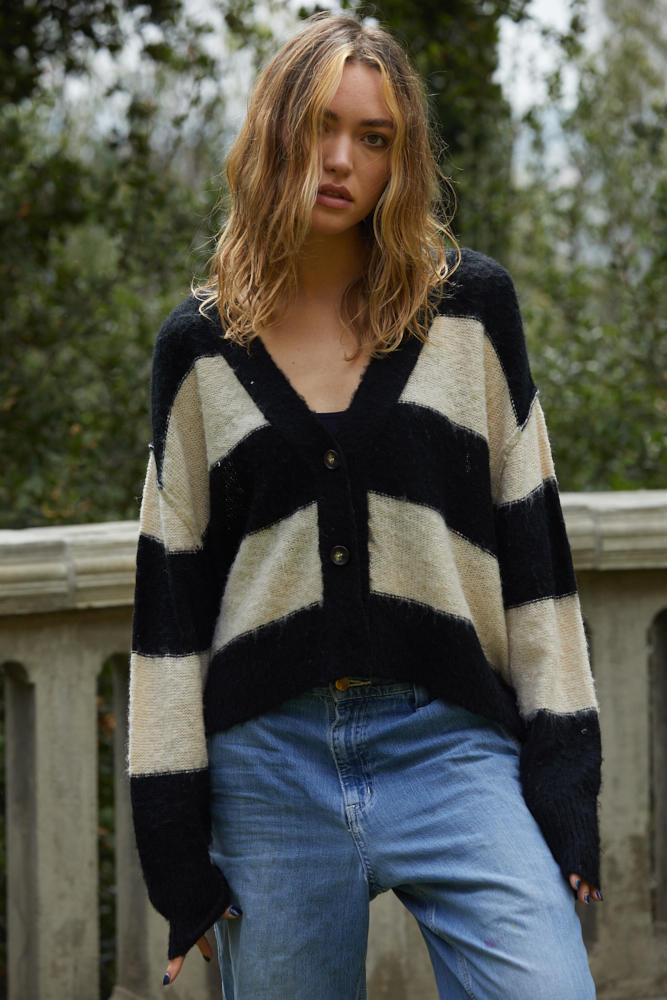 
            
                Load image into Gallery viewer, Izzy Striped Cardigan Sweater
            
        