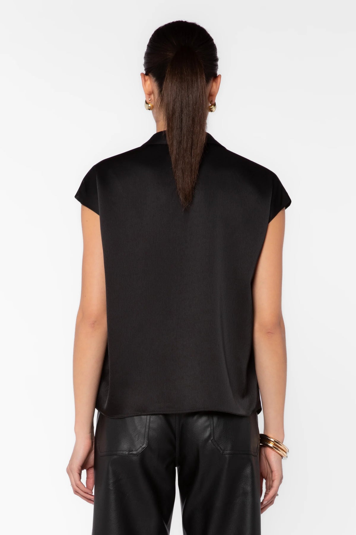 Camelia Cap Satin Blouse Sleeve/Black