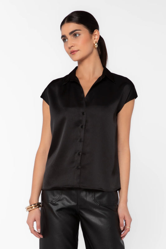 Camelia Cap Satin Blouse Sleeve/Black