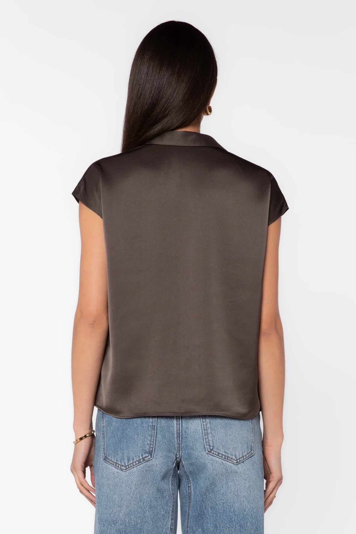 Camelia Cap Sleeve Silver Satin Top