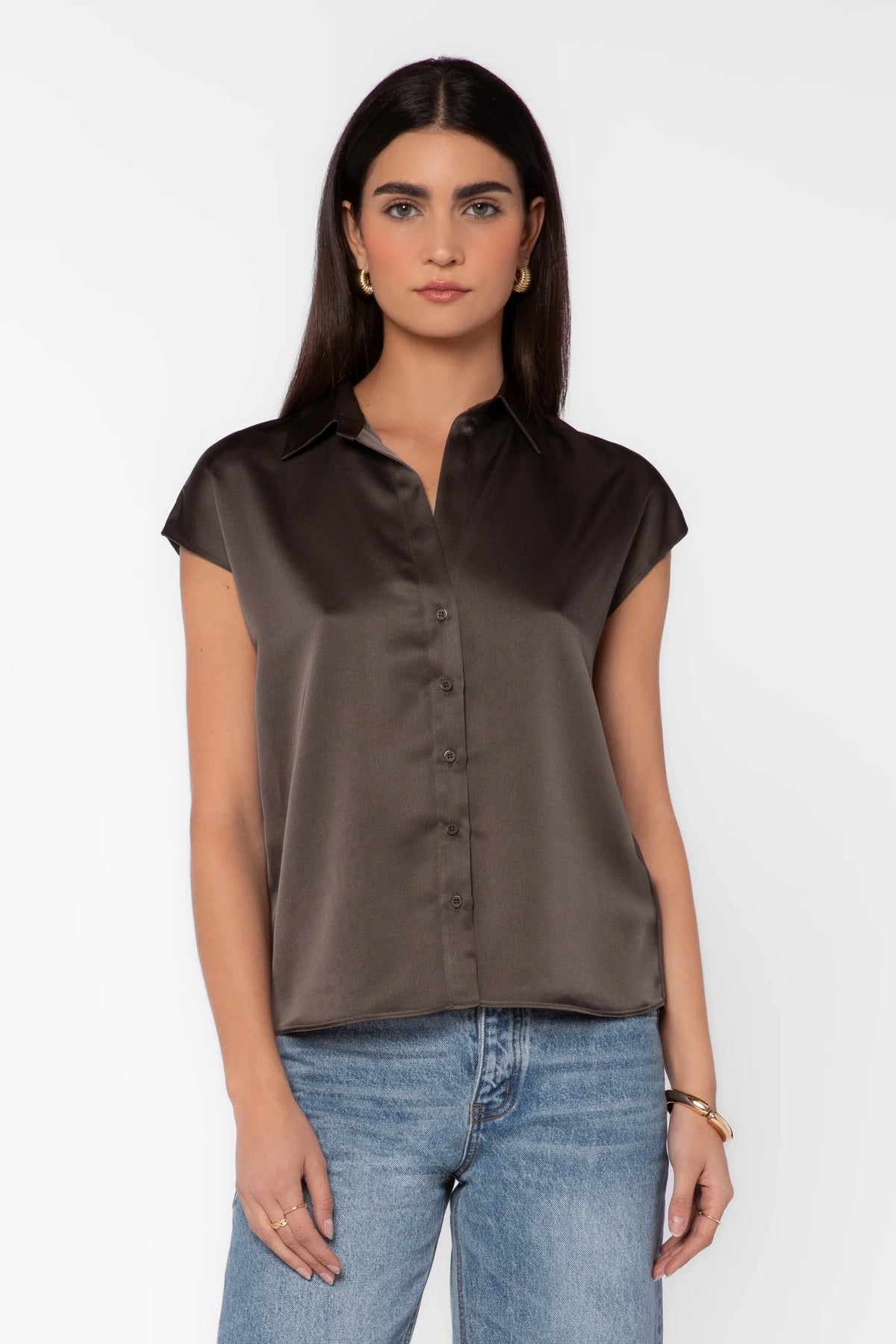 Camelia Cap Sleeve Silver Satin Top