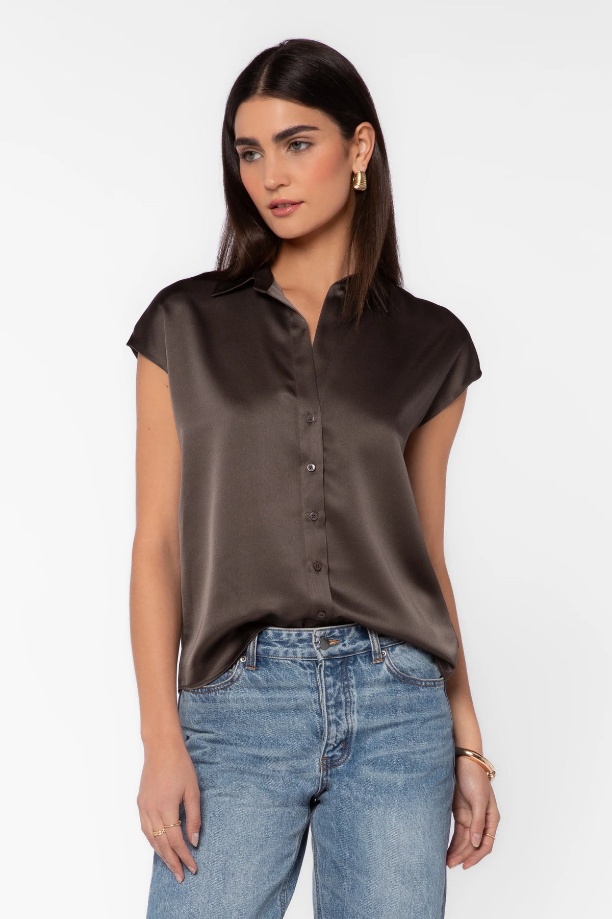 Camelia Cap Sleeve Silver Satin Top