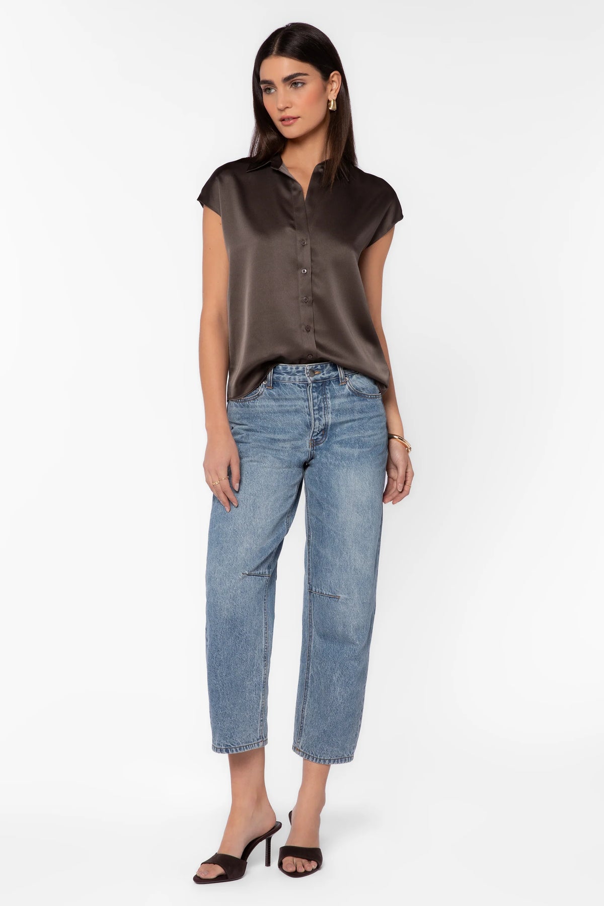 Camelia Cap Sleeve Silver Satin Top