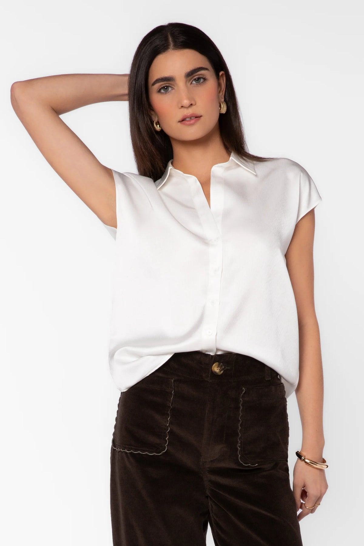 Camelia Cap Satin Blouse Sleeve/White