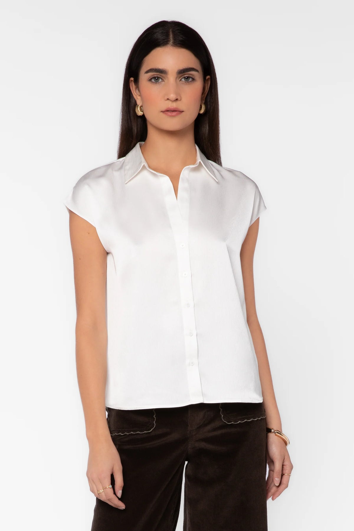 Camelia Cap Satin Blouse Sleeve/White
