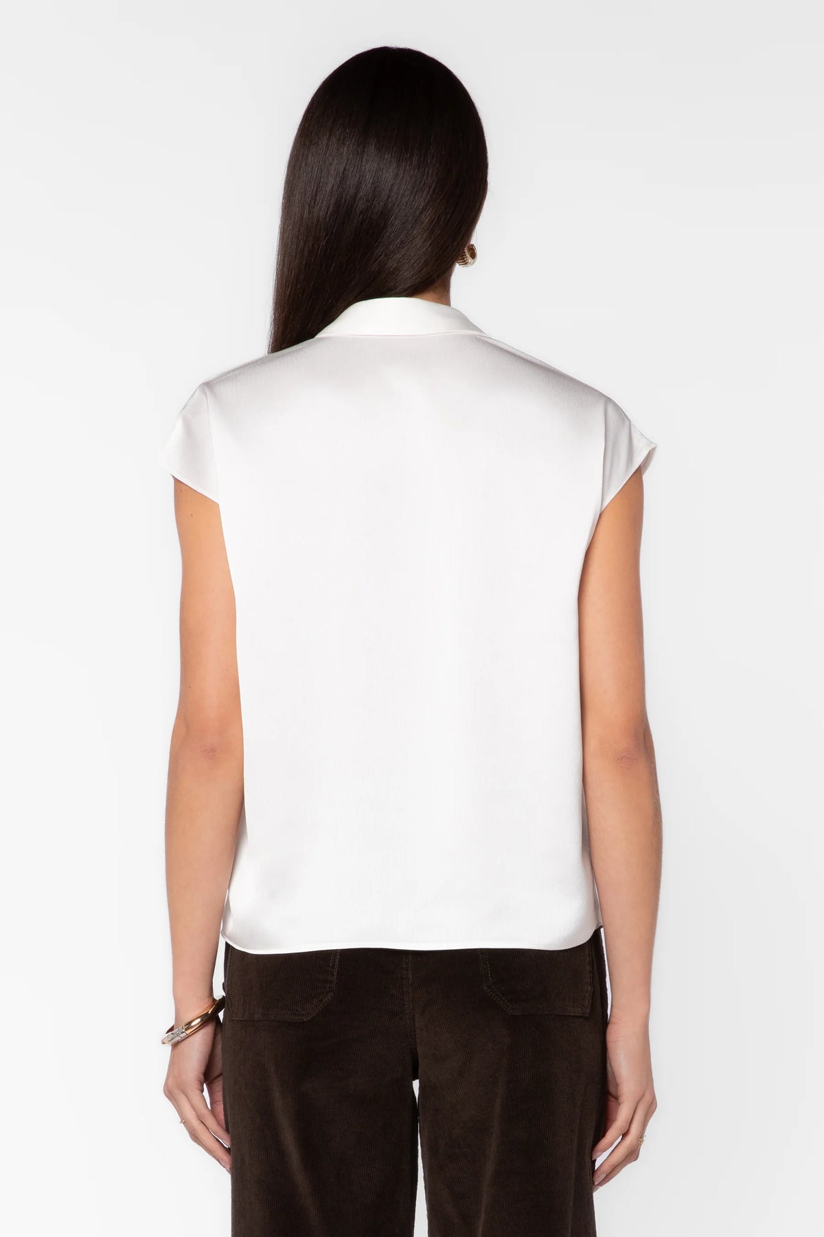 Camelia Cap Satin Blouse Sleeve/White