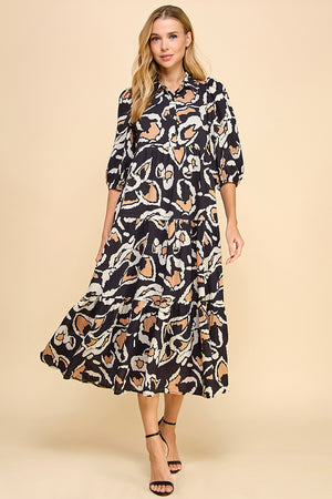 Abstract Button-Down Midi Dress