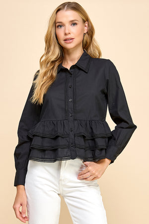 Collar Button-Down Peplum Top