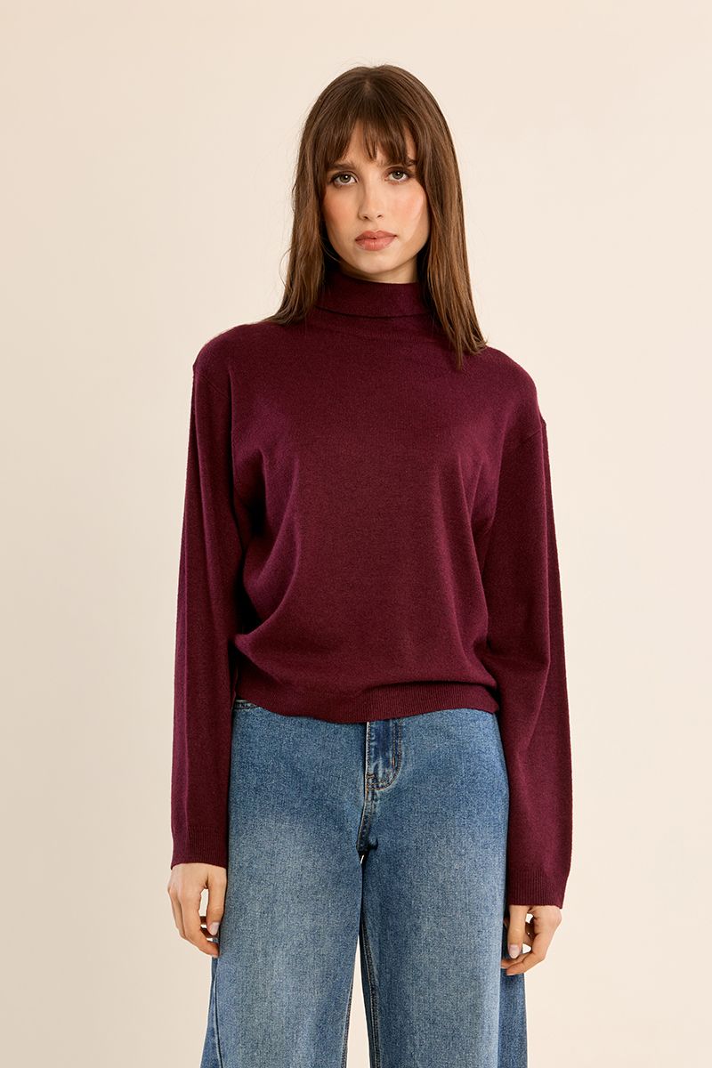 Erin Light Weight Knit Turtle Neck Sweater Top/Berry
