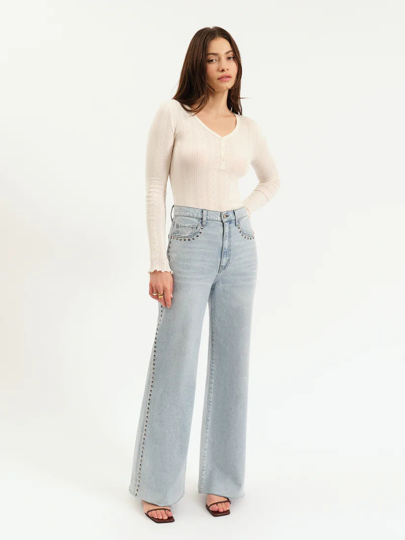 Studded Detail High Rise Wide Leg Denim