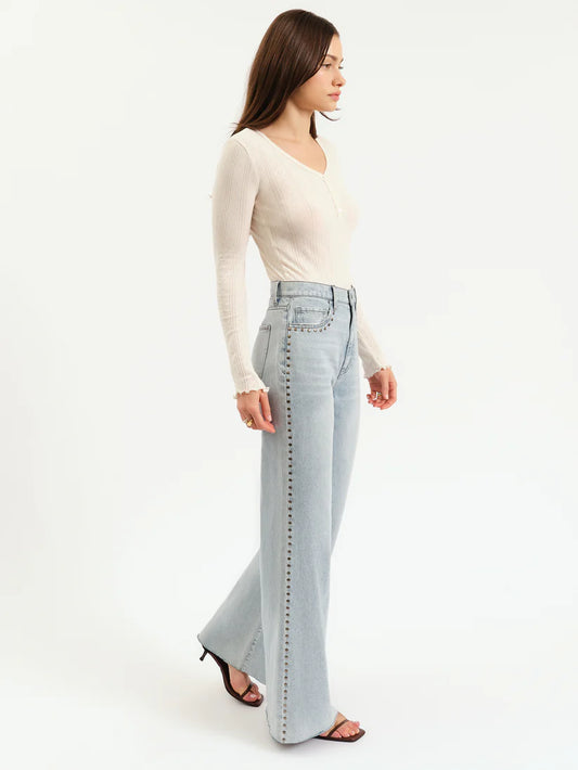 Studded Detail High Rise Wide Leg Denim