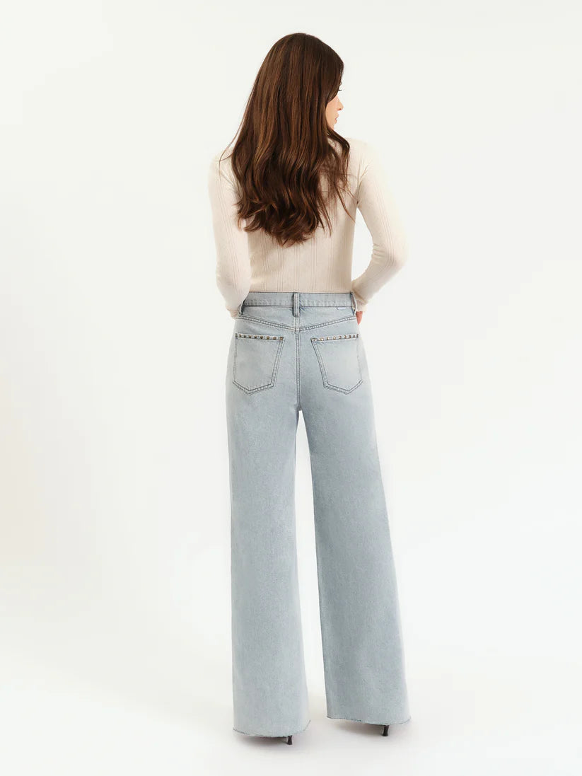 Studded Detail High Rise Wide Leg Denim