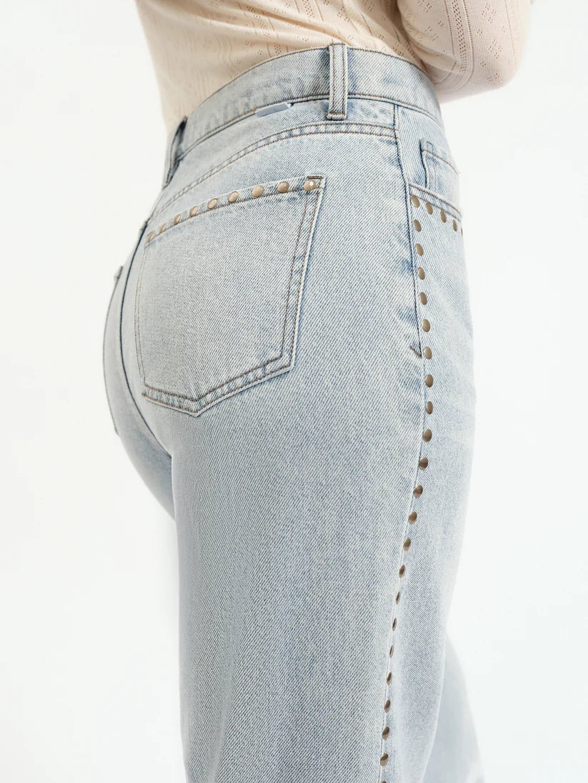 Studded Detail High Rise Wide Leg Denim