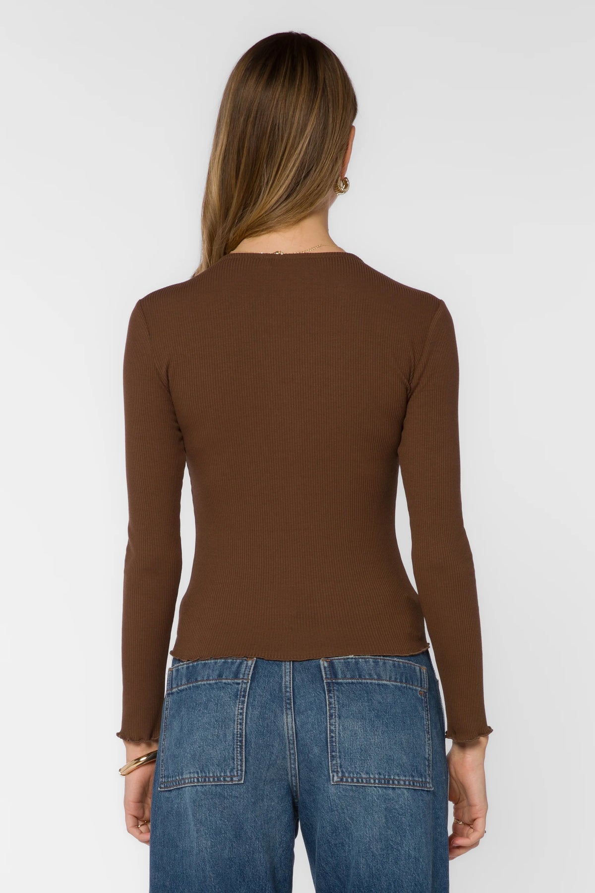 Everlane V neck L/S Ribbed Tan Top