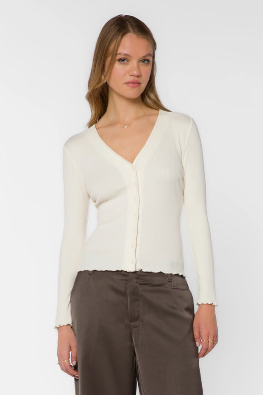 Everlane V neck L/S Ribbed Top/Vanilla