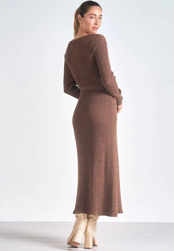 Long Sleeve Knit Wrap Dress