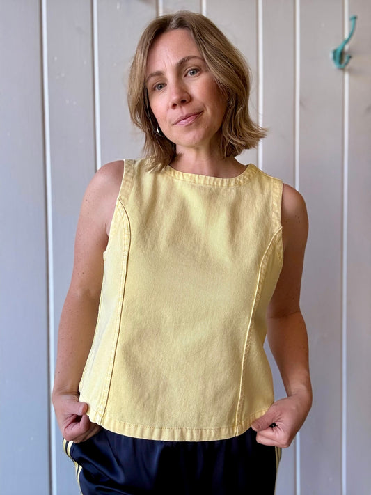Jaylene Denim Sleeveless Top/Yellow