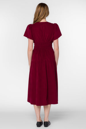 Corduroy V Neck Midi Dress