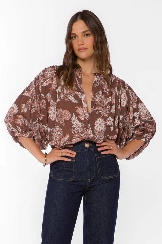 Harlen Vintage Brown Printed Blouse