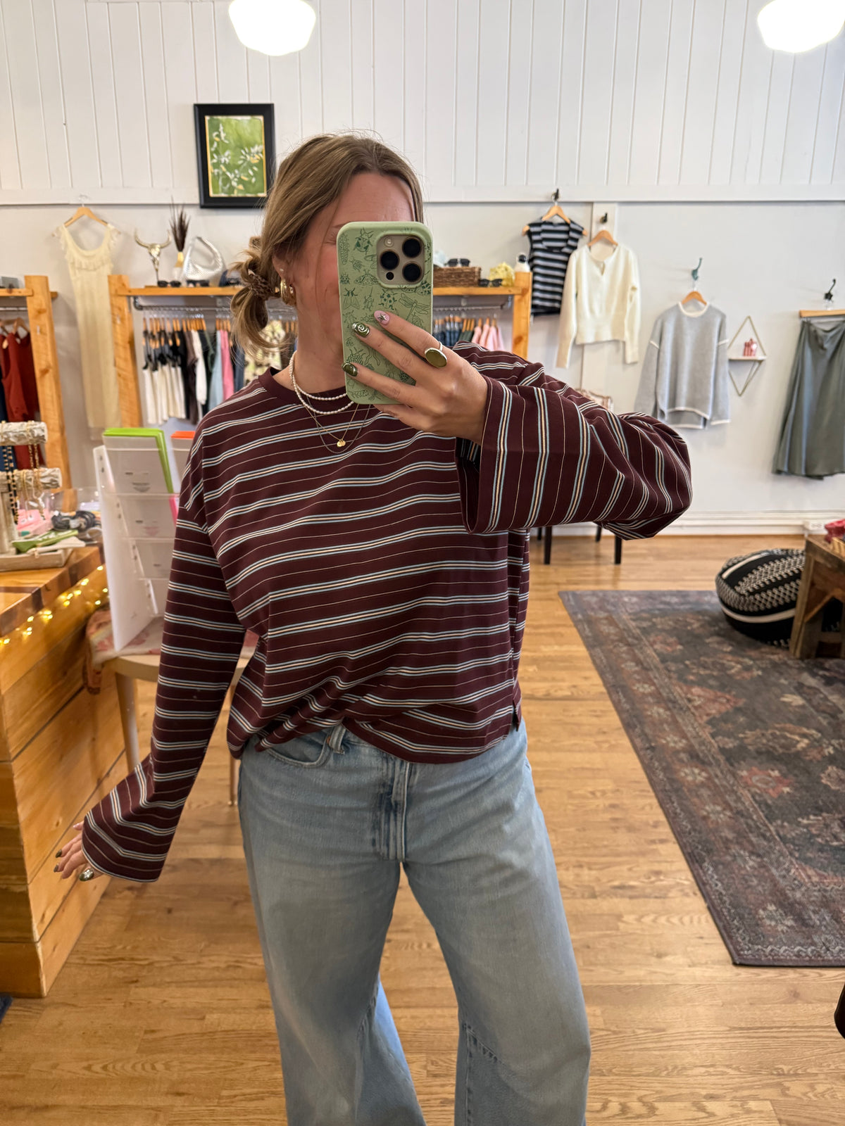 Bailey Striped Long Sleeve Top/Burgundy
