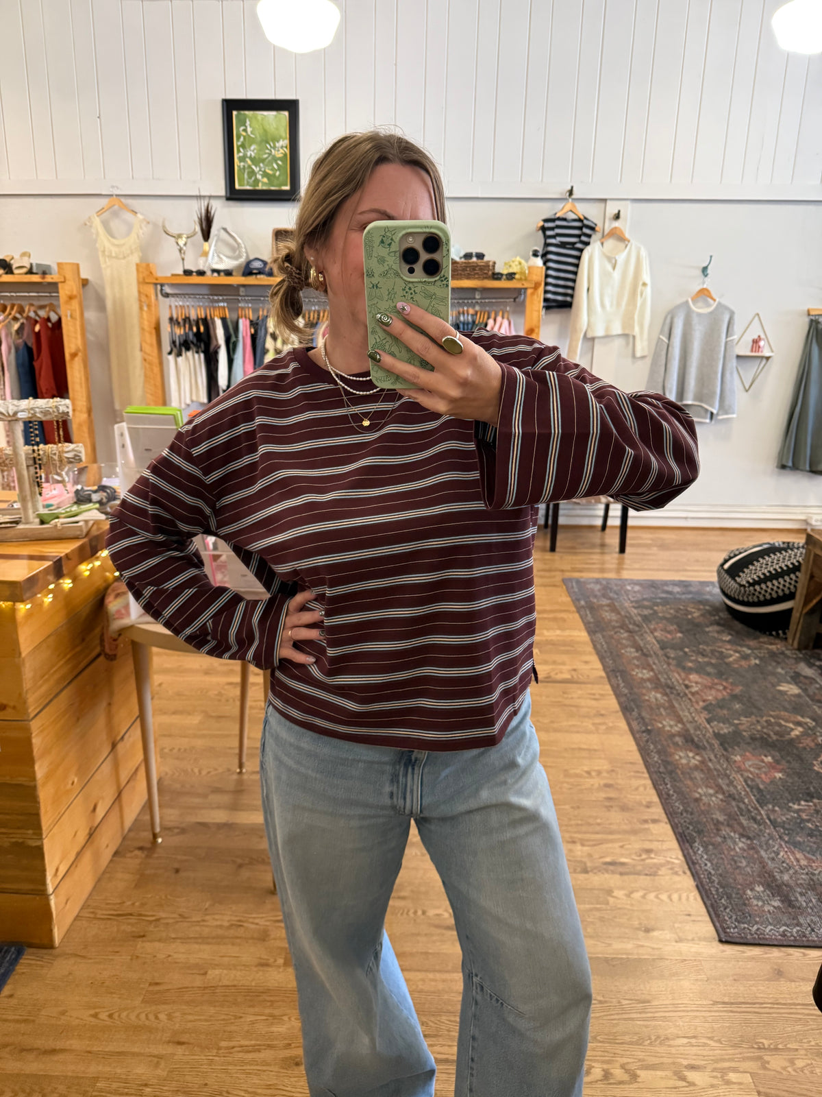 Bailey Striped Long Sleeve Top/Burgundy