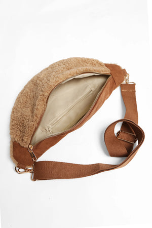 Faux Suede Sherpa Sling Bag