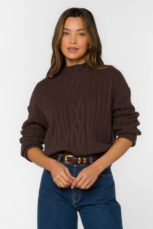 Jennevie Mock Neck Cable Knit Pullover