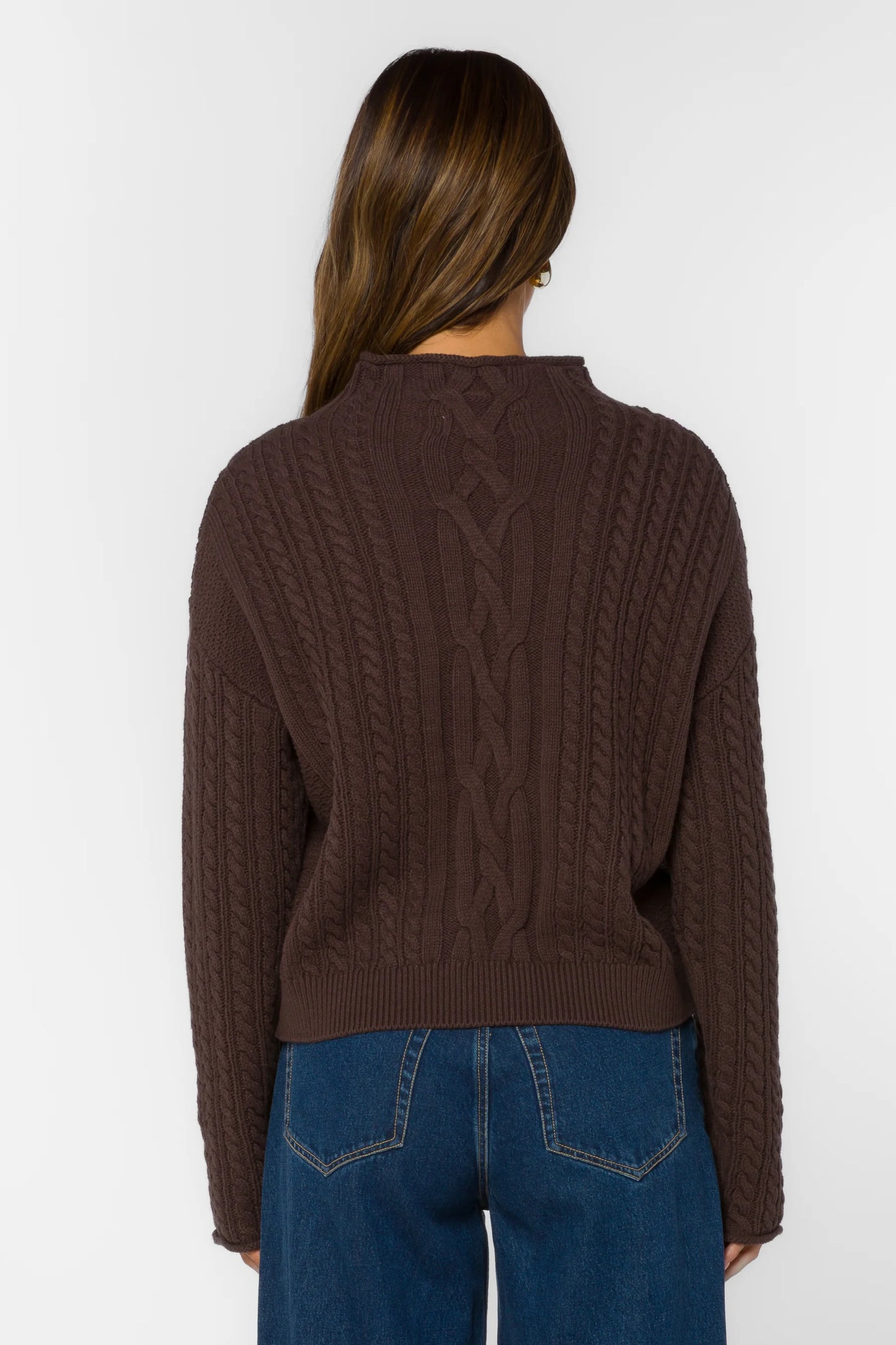 Jennevie Mock Neck Cable Knit Pullover