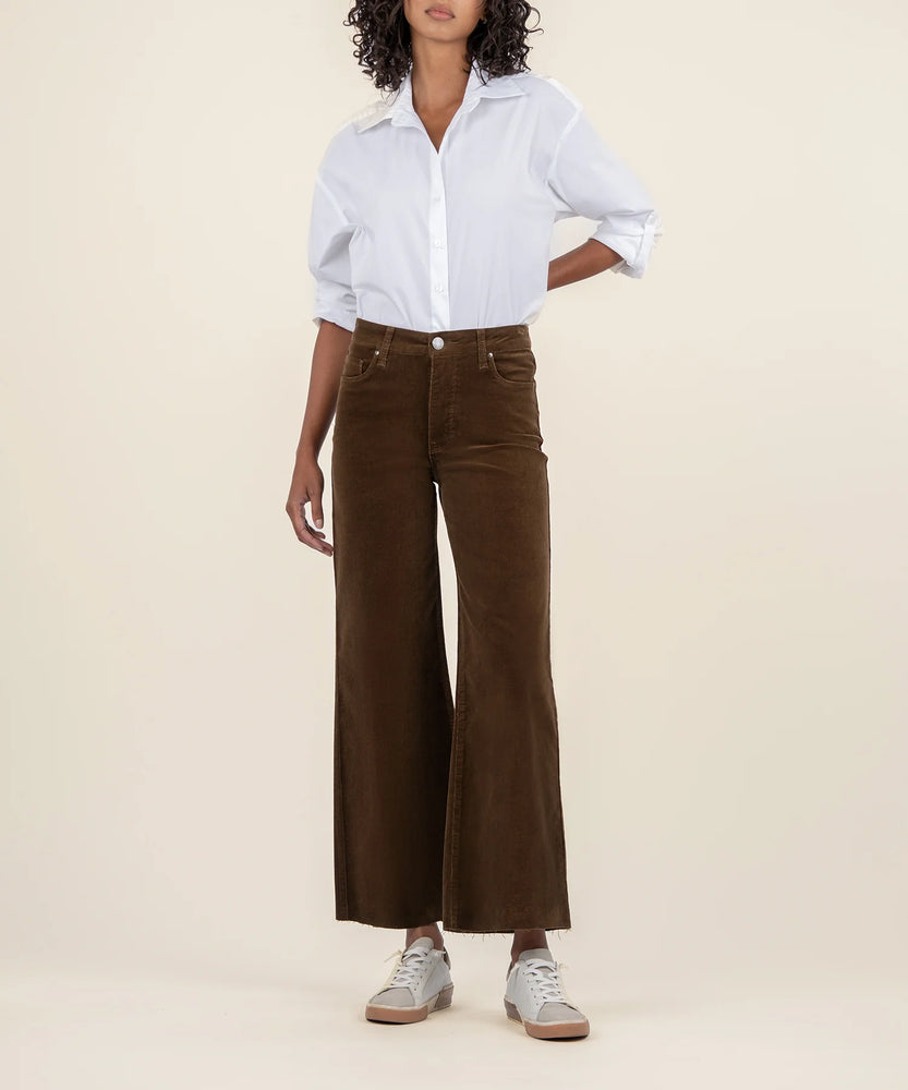 Meg High Rise Velvet Wide Leg Raw Hem Pant