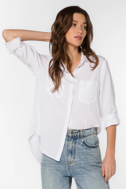 Riley Rolled Tab Sleeve Collared Top/Tencel
