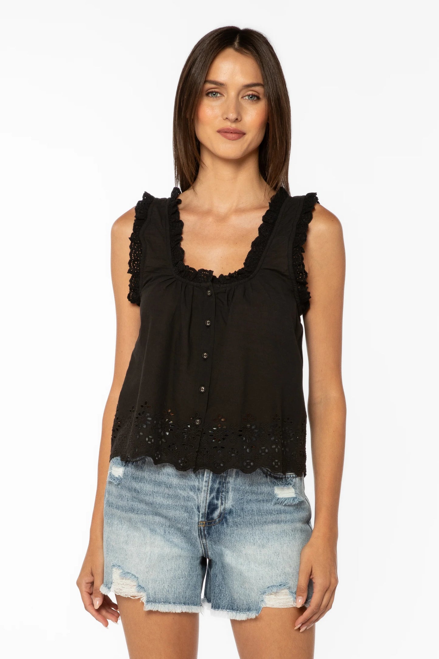 Rosabel Lightweight Eyelet Detailed Tank Top