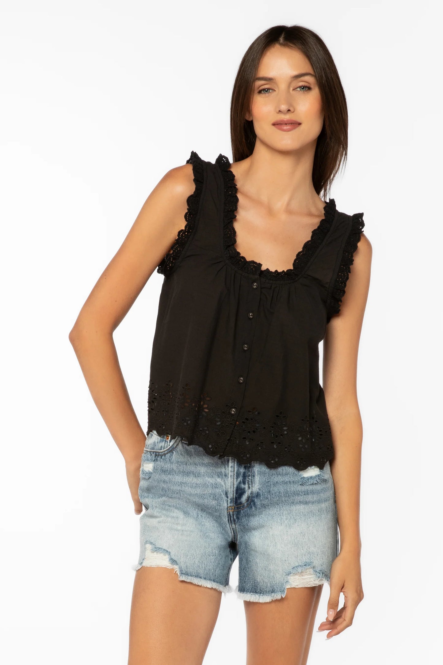 Rosabel Lightweight Eyelet Detailed Tank Top
